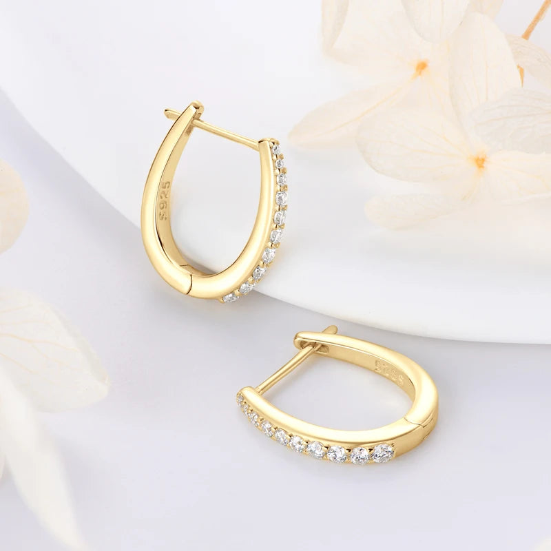 RAPRGOLD Certified Round Moissanite Hoop Earrings for Women S925 Sterling Silver U-shaped Earring Girl's Jewelry Gifts oorbellen