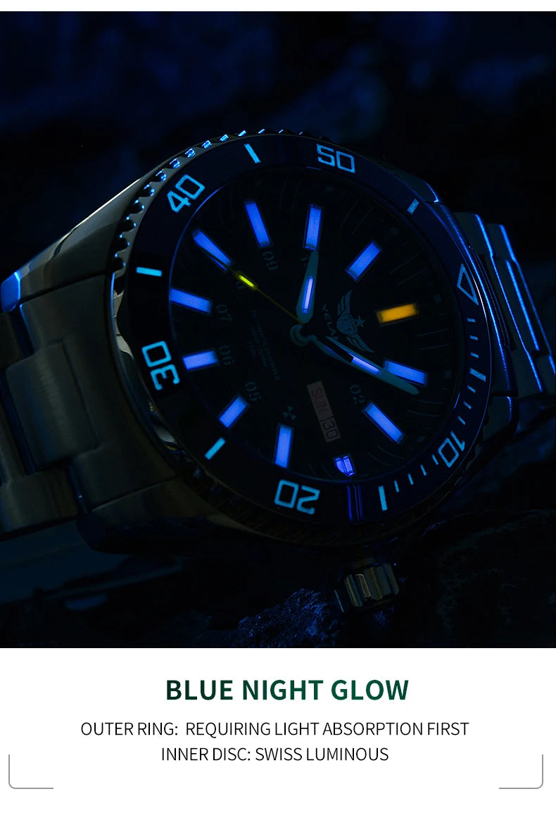 YELANG Automatic Mens Green Water Ghost Watches H3 T100 Self Luminous Wristwatch Waterproof 300m Turning Ceramic Bezel V1032