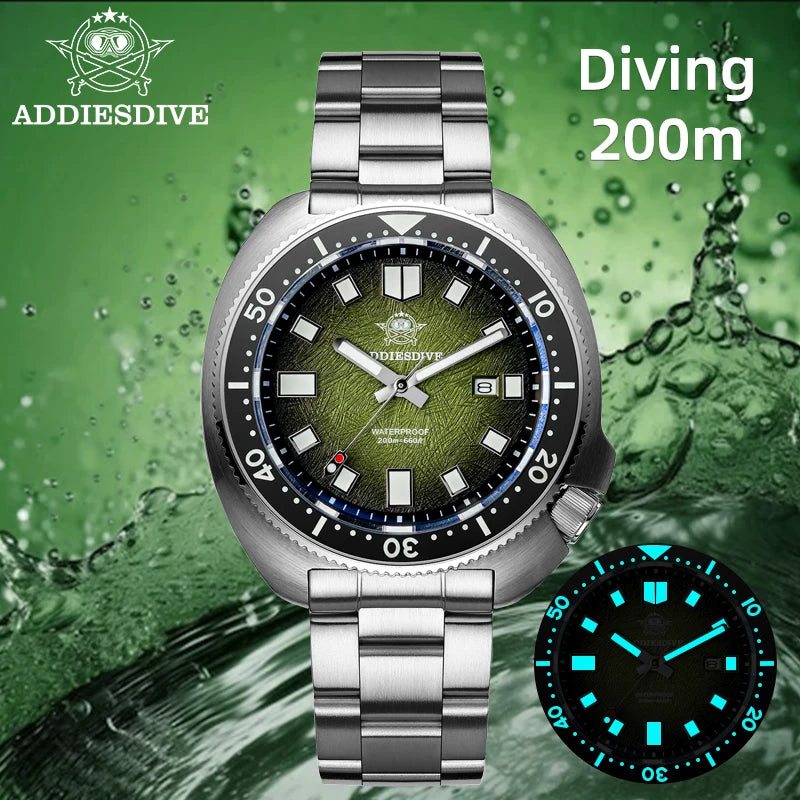 ADDIESDIVE Quartz Watches For Men Stainless Steel Sapphire Glass Male Clock Super Luminous 20Bar Waterproof Diving Watch AD2511