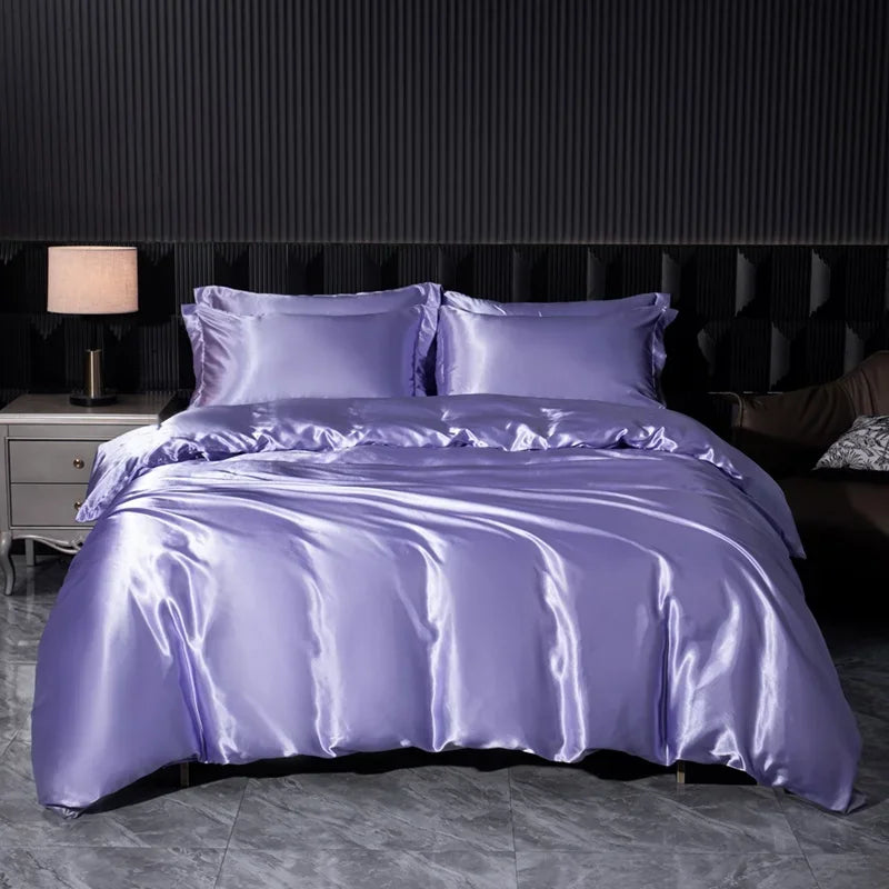 Luxury Satin Bedding Set Solid Color Duvet Cover Comfortable Smooth Quilt Cover Single Double Twin Full Queen King Size