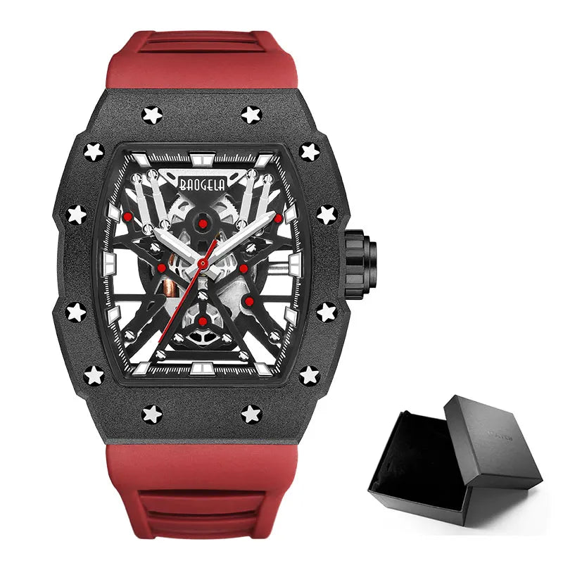 BAOGELA Black Stainless Steel Watch Men Military Sport Analog Quartz Wristwatch with Silicone Strap Luminous Hands Relogio 4147