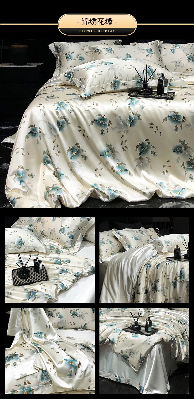 Luxury Palace Style Silk Bedding Set HighEnd Soft Silky Satin Quilt Cover Set Printed Queen King Duvet Cover Gift for Your Lover