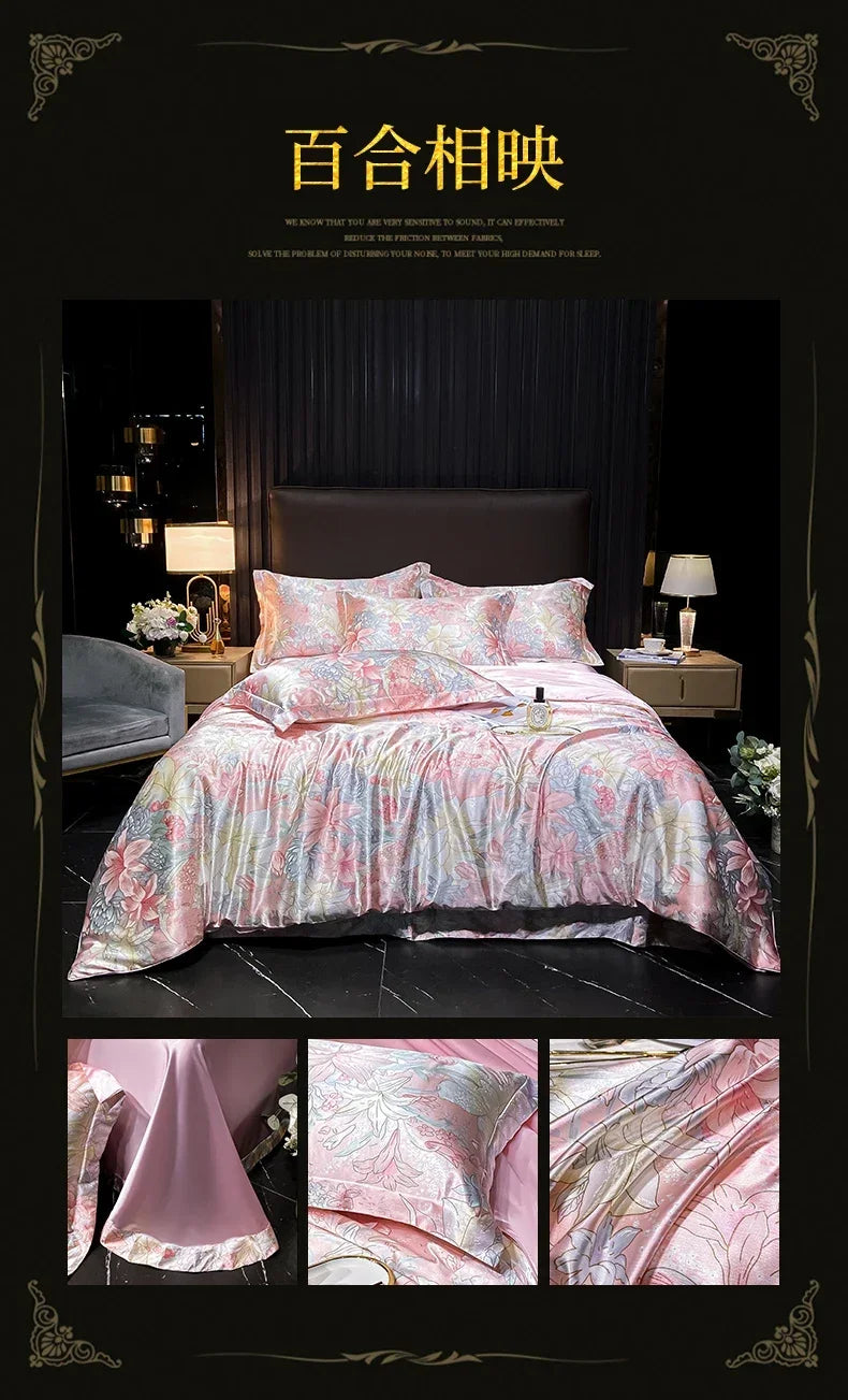 Natural Silk Bedding Set Single Double Queen King Printing Duvet Cover Luxury Quilt Cover Bedsheet Pillowcase