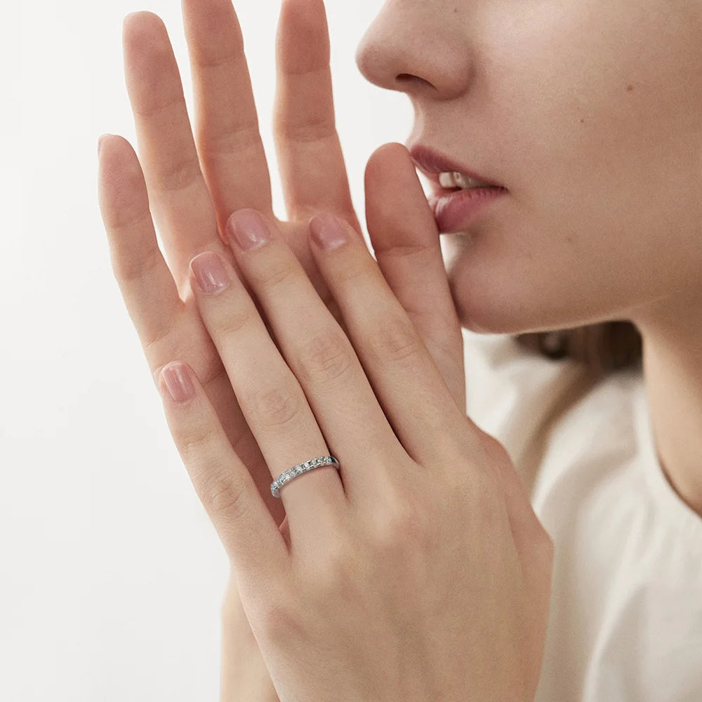 FEOBUR 2/3mm Moissanite Ring for Women S925 Silver Plated 18k White Gold Full Eternity Wedding Band Men Diamond Engagement Rings