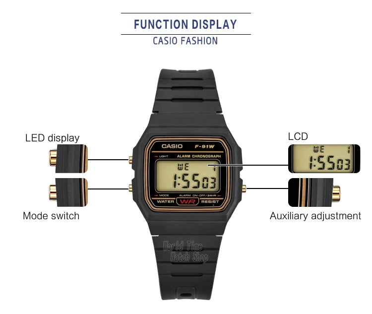 Casio Versatile Small Square Watch Retro Comfortable Design Classic Style for Casual Wear F-91WG-9