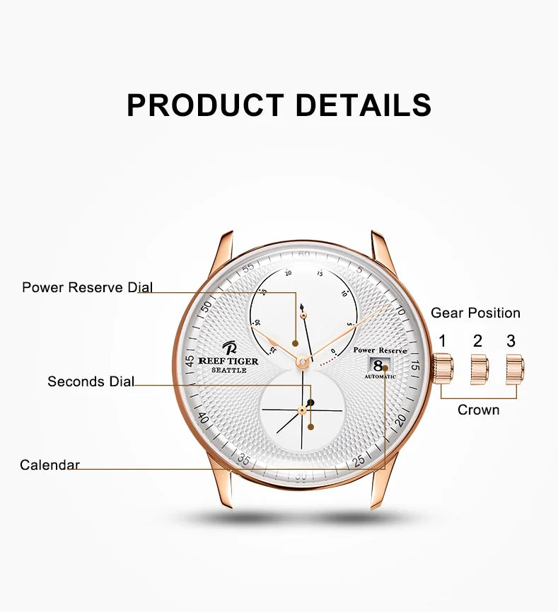 Reef-Tiger /RT Men Luxury Watch Rose Gold Mechanical Watch Brown Leather Strap Analog Watches Relogio Masculino RGA82B0