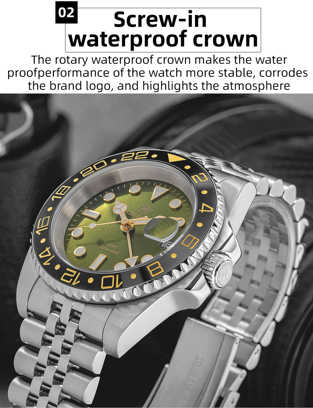 ADDIESDIVE AD2050 Men GMT Watch Swiss Ronda 515-24 BGW9 Super Luminous 20Bar Waterproof reloj 316L Stainless Steel Quartz Watch
