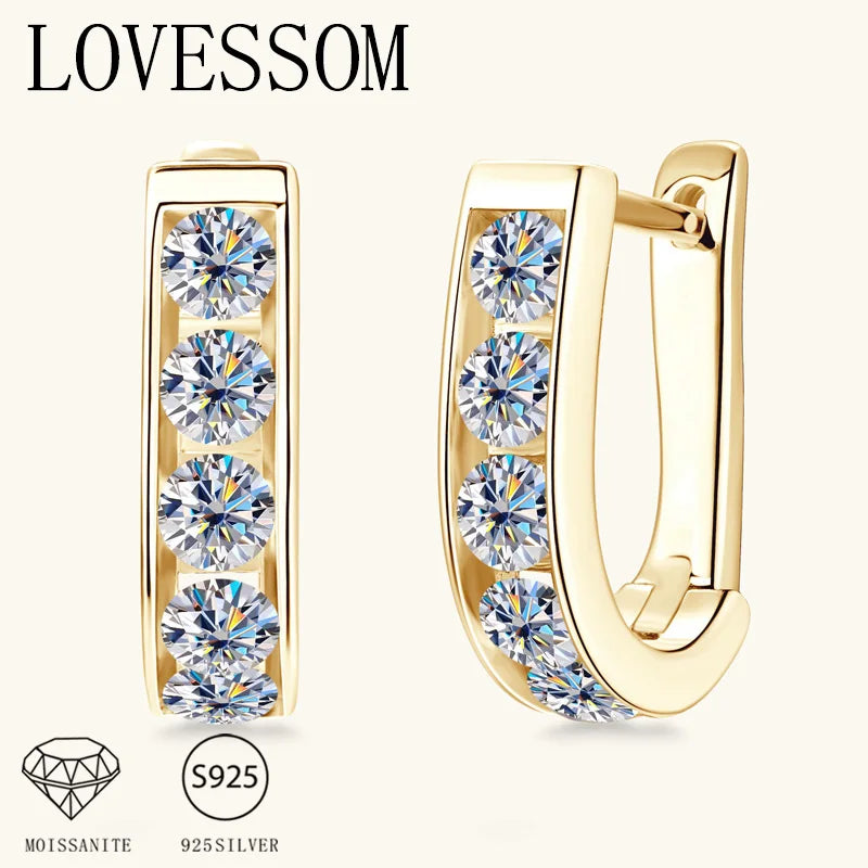 925 Sterling Silver Moissanite U-Shaped Earrings for Men and Women: Fashionable, Trendy, Casual, Creative, and Unique Design