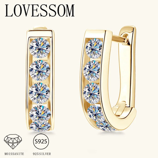 925 Sterling Silver Moissanite U-Shaped Earrings for Men and Women: Fashionable, Trendy, Casual, Creative, and Unique Design