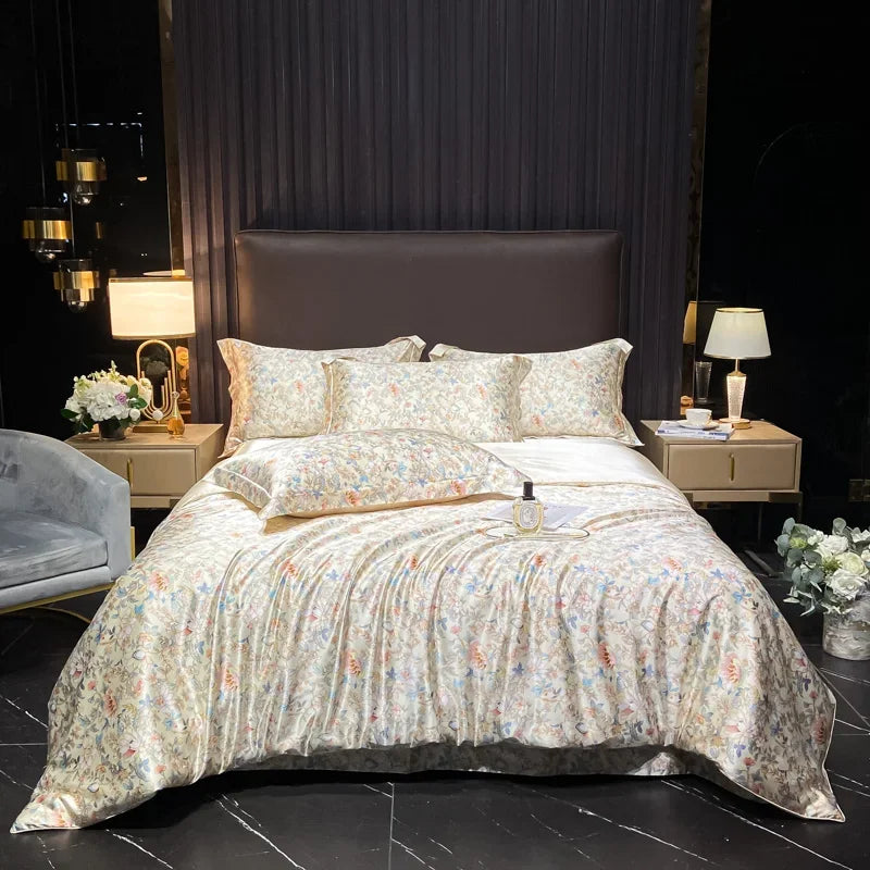 Luxury Palace Style Silk Bedding Set HighEnd Soft Silky Satin Quilt Cover Set Printed Queen King Duvet Cover Gift for Your Lover