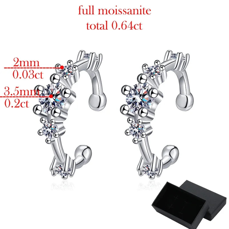 Smyoue 0.64cttw Full Moissanite Clip Earrings Women Luxury Quality Hip Hop Party Jewelry S925 Sterling Silver Plated Platinum