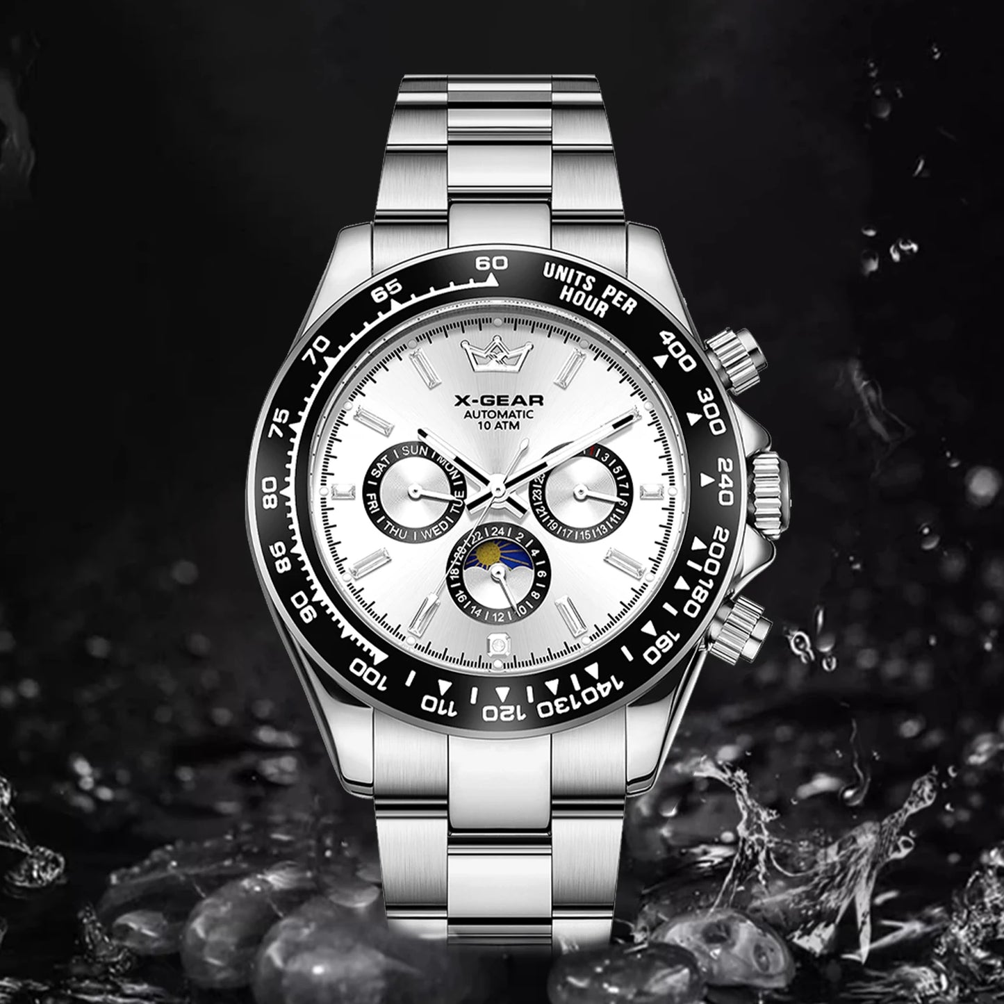 Montre mécanique automatique Panda Eye pour homme, lunette en céramique, trois cadrans, six aiguilles, étanche et lumineuse.