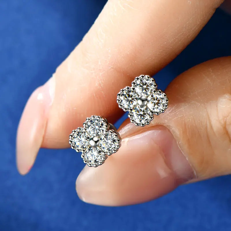 18k Gold Plated 925 Silver 3mm Moissanite Necklace Earrings Bracelet Sets 3 In 1 Clover Flower Charm Jewelry Set for Women Gift