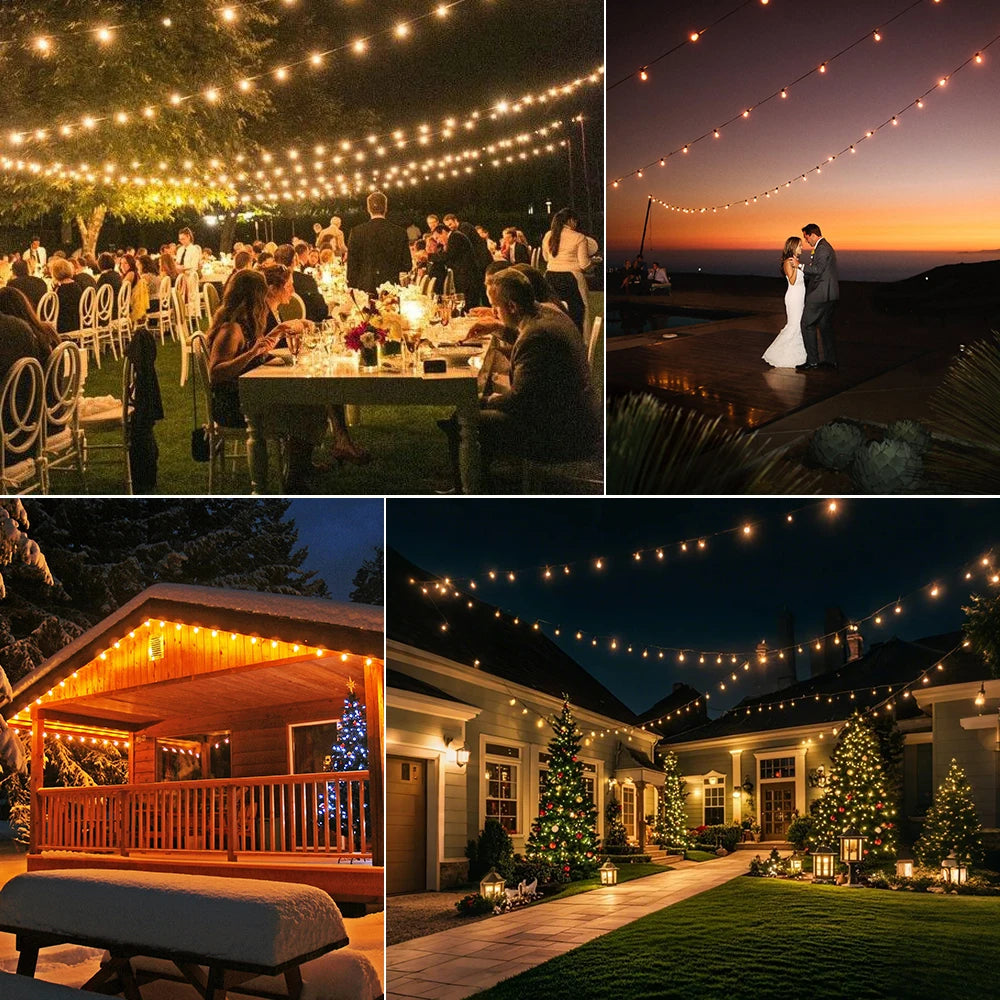 Solar String Light Outdoor Waterproof T22 Bulbs LED Solar Powered Patio Lights for Outside Porch Backyard Bistro Garden Market