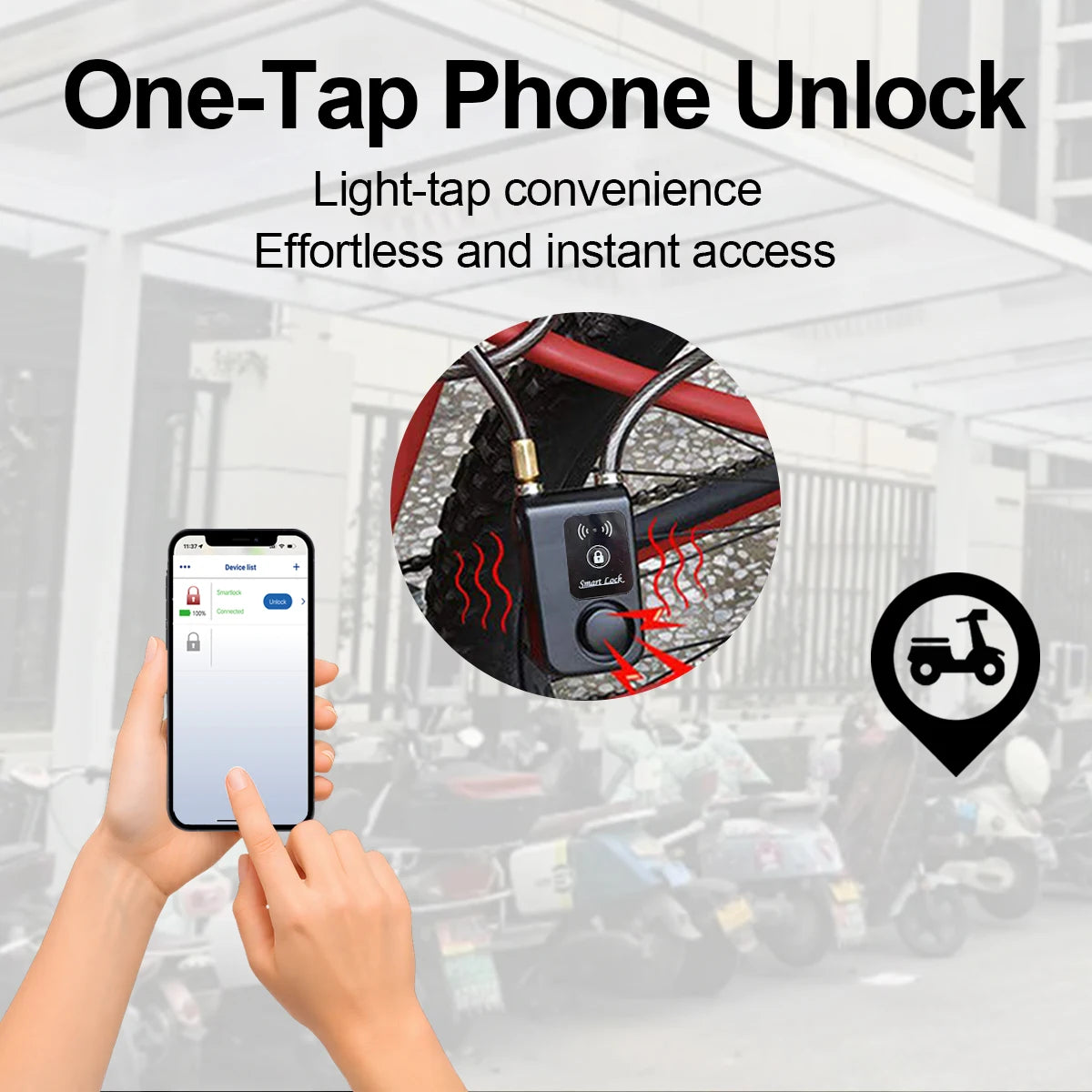 Smart Bike Lock with Wireless App Control Anti-Theft Alarm IP44 Waterproof Braided Steel Cable for Motorcycle Bicycle Scooter