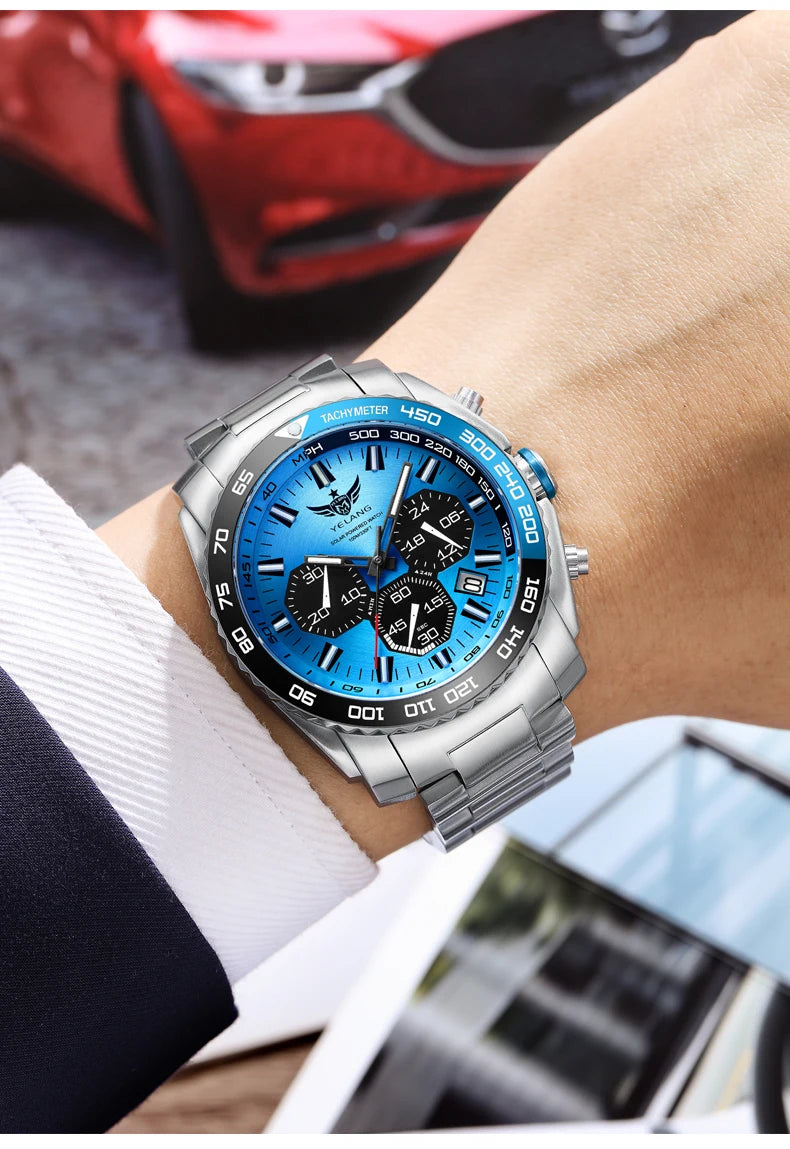 Yelang Watch 44mm V1215 Men Sports Watch Japan Eco-Drive VR42 Solar Diving Watch 100m Waterproof 10Bar Luminous watches for men