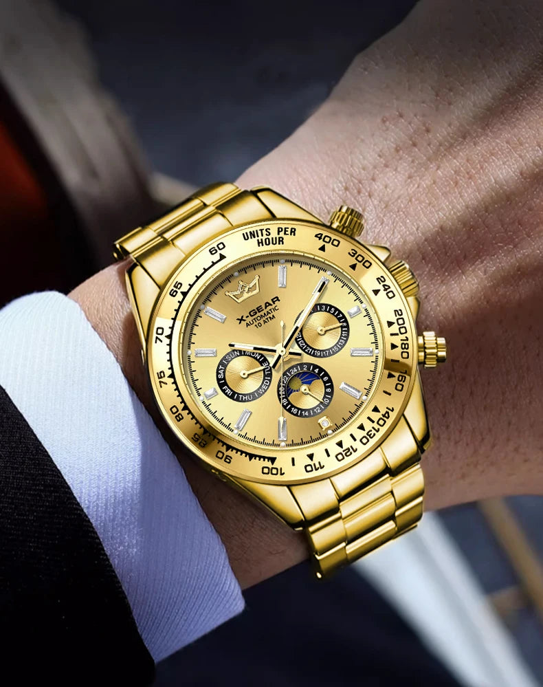 Montre mécanique automatique Panda Eye pour homme, lunette en céramique, trois cadrans, six aiguilles, étanche et lumineuse.