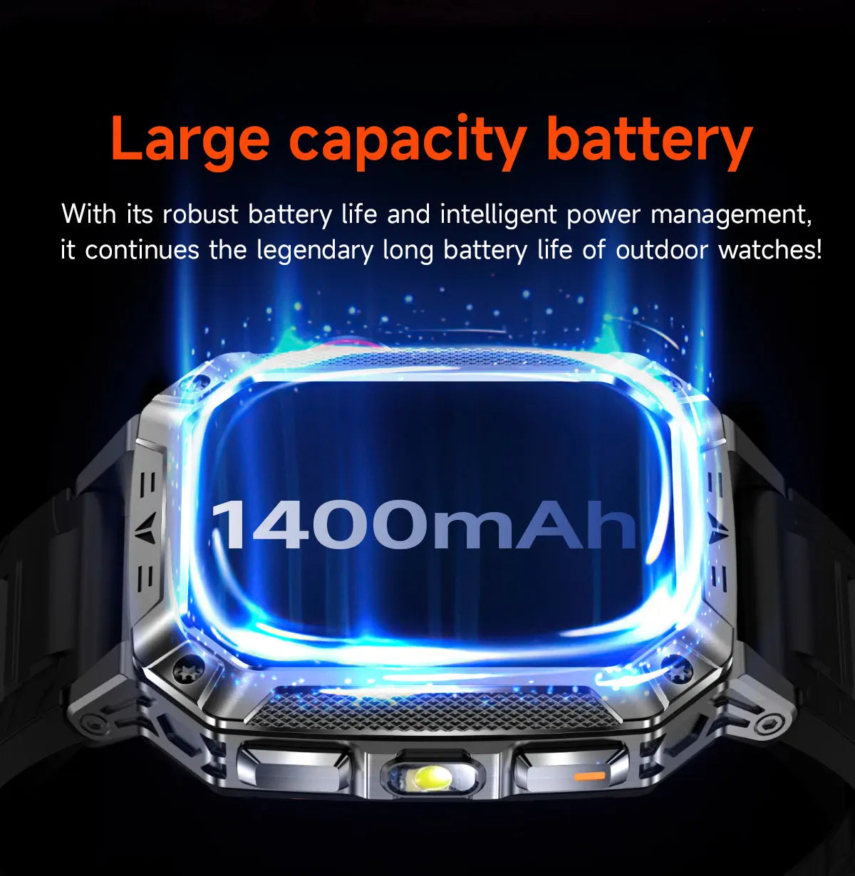 2026 Outdoors Durable Men Sports Smart Watch 1400mAh Battery LED Flashlight IP69K Waterproof Bluetooth Call Military Smartwatchs