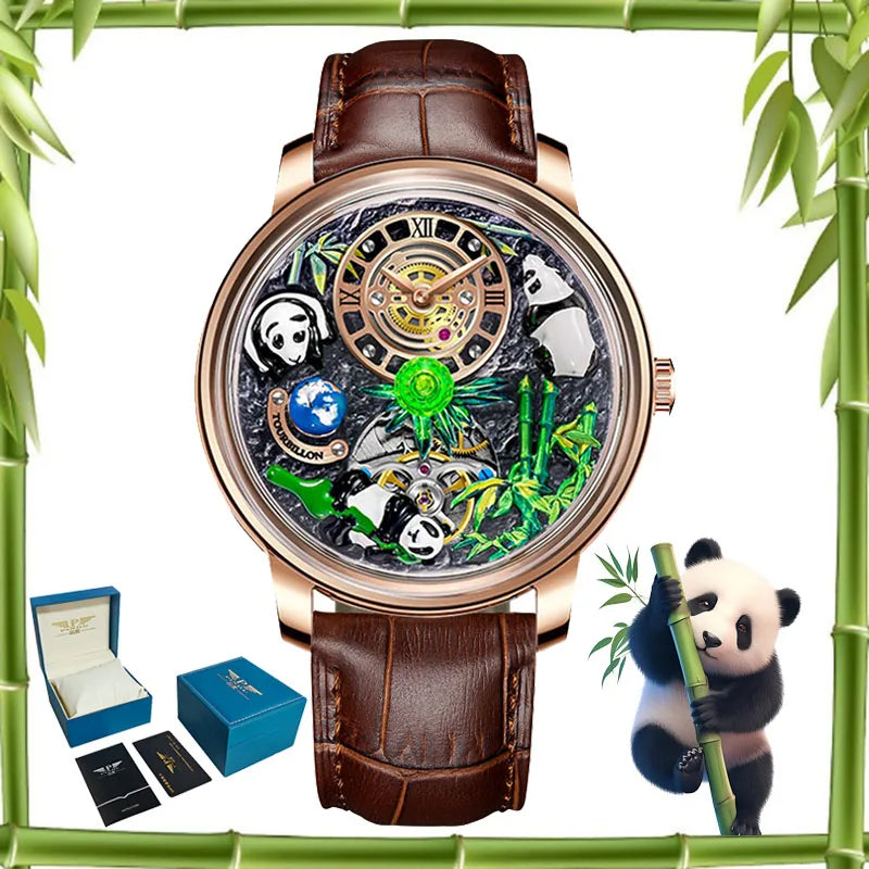 2025 PINDU New Panda Series National Treasure Symbol Men Mechanical Watch Rotating Crystal Ball 45.5MM Wristwatches Men M2791B