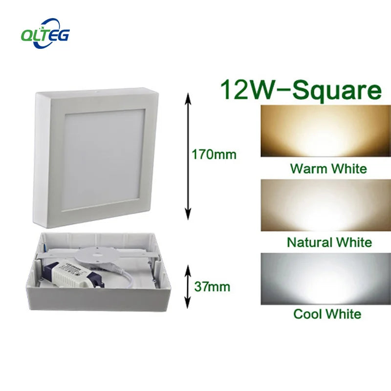 QLTEG Surface LED Square Ceiling Light 6W 12W 18W 24W 30W Round LED Panel Light Down Light with driver AC85-265V LED Indoor Lamp