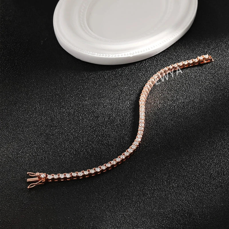 EWYA Real D Color Full 2/2.5/3/4/5/6.5mm Moissanite Tennis Bracelet For Women S925 Plated 18K Rose Gold Diamond Link Bracelets