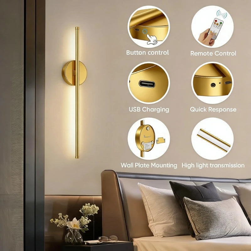 Battery Operated Wall Sconce Wireless LED Light 5v  with Remote Control USB Rechargeable Wall Lights for Bedroom Living Room