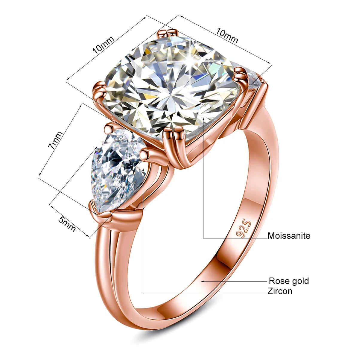 5ct Cushion Cut 3 Stone Moissanite Ring Gold With GRA Certificate D Color VVS1 Eternity Engagement Jewelry For Women Gifts Sale
