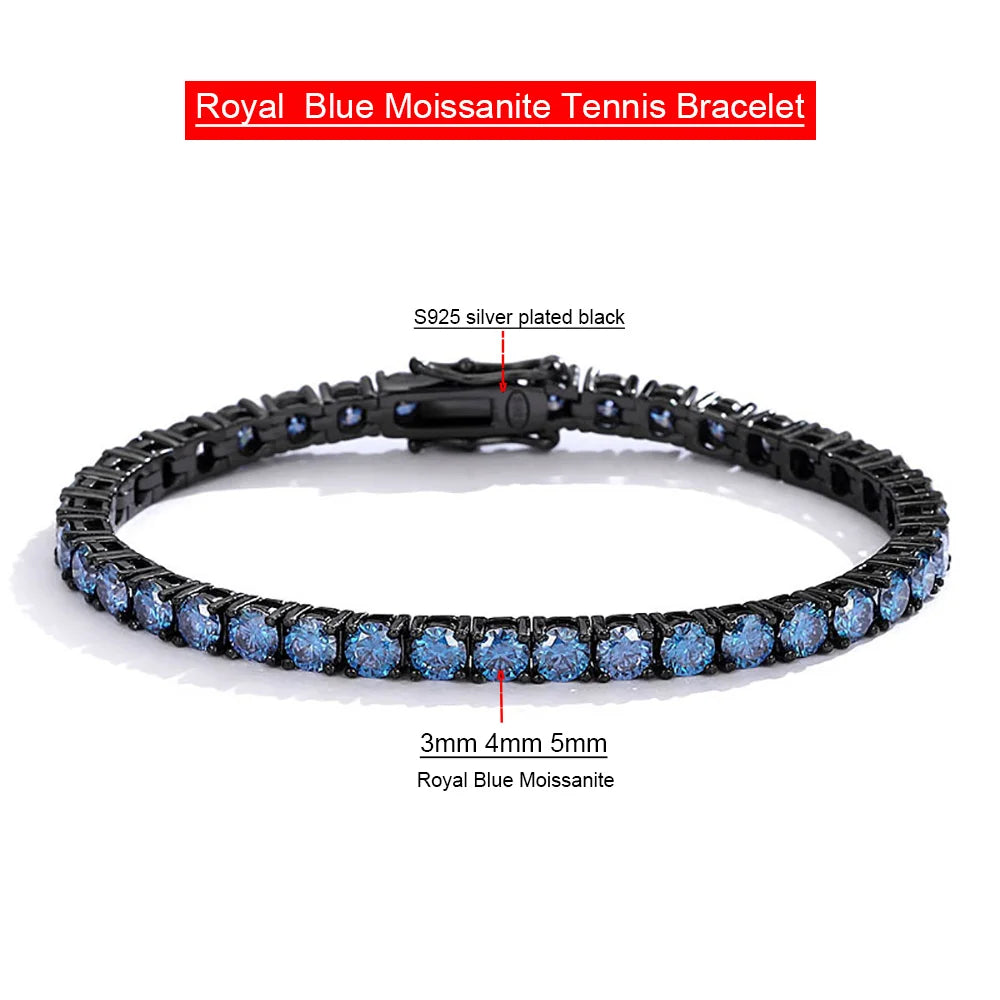 Serenity 3mm 5mm Royal Blue Moissanite Tennis Bracelet Women Man S925 Sterling Silver Bracelet Plated 18K Hand Chain Anniversary