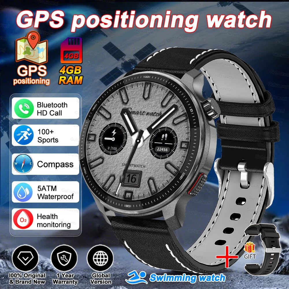 Smart watch Men4GB Memory With GPS Offline Maps Music Video Player Custom dial AMOLED display Sports Swim Waterproof Smart watch