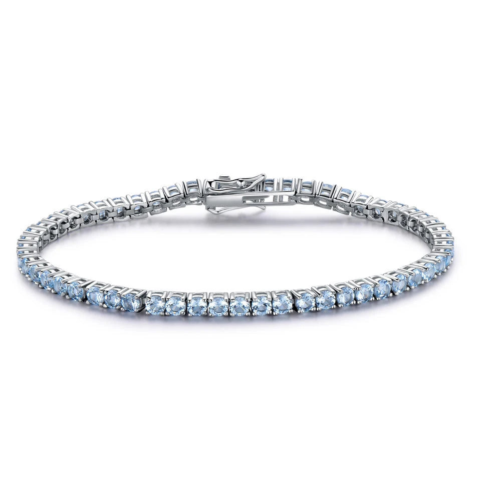 TBCYD 2/3mm Blue Topaz Gemstone Bracelet For Women 925 Sterling Silver Diamond Chain 18k Plated Boutique Wedding Jewelry Gift