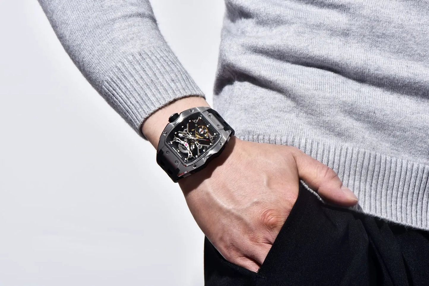 PAGANI DESIGN 42MM New fashion Hollow Back Transparent Movement Luxury Men Watch Sapphire Glass Automatic Men Watches For Men