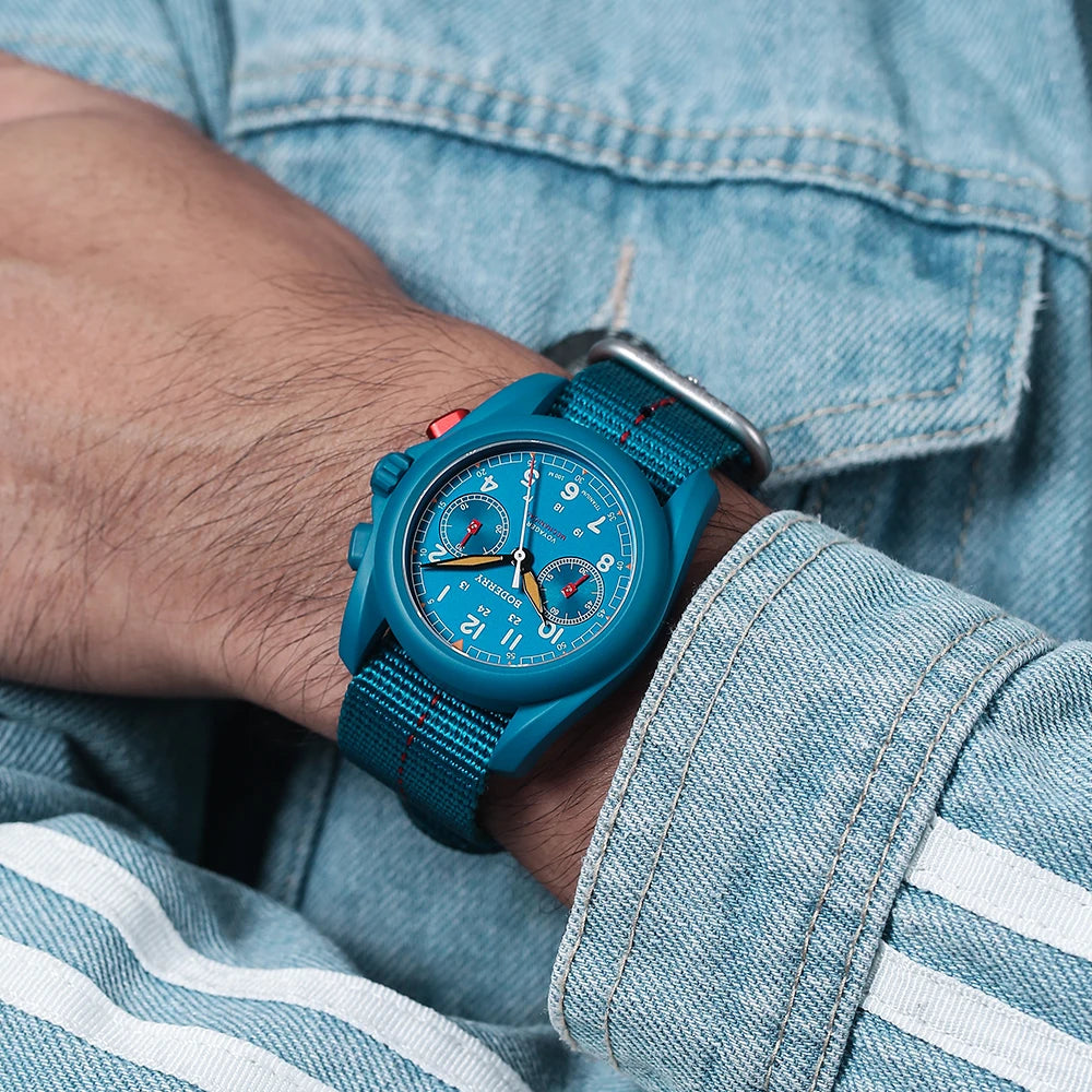 BODERRY Men's Field Watches Titanium Mechanical Chronograph Top Brand Wristwatch 100M Waterproof Clock Military Watch for Men