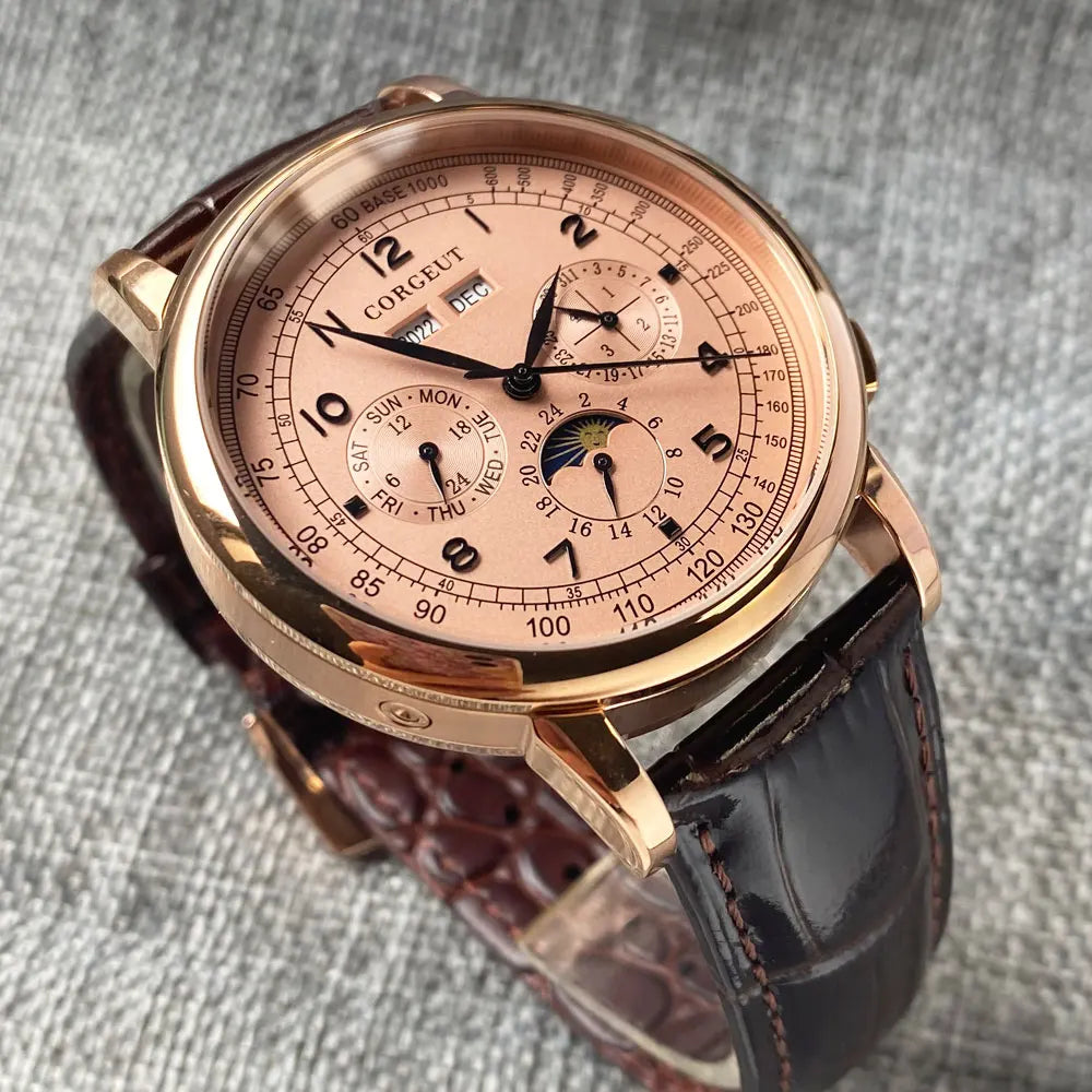 Automatic Watch for Men Multification Date Day Month Year 316L Mechanical Men's Watch Polished Case Day/Night Indicator 42mm