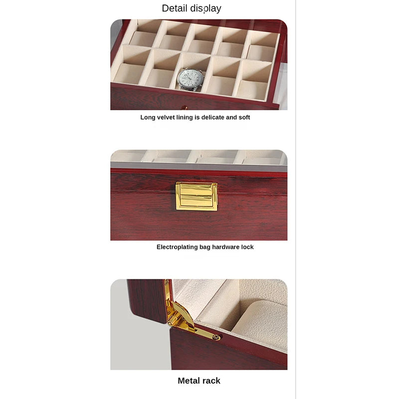 Luxury Double-Layer Watch Box Piano Lacquer Watch Organizer 20-Bit Solid Wood Men's and Women's Jewelry  Storage  Display Box