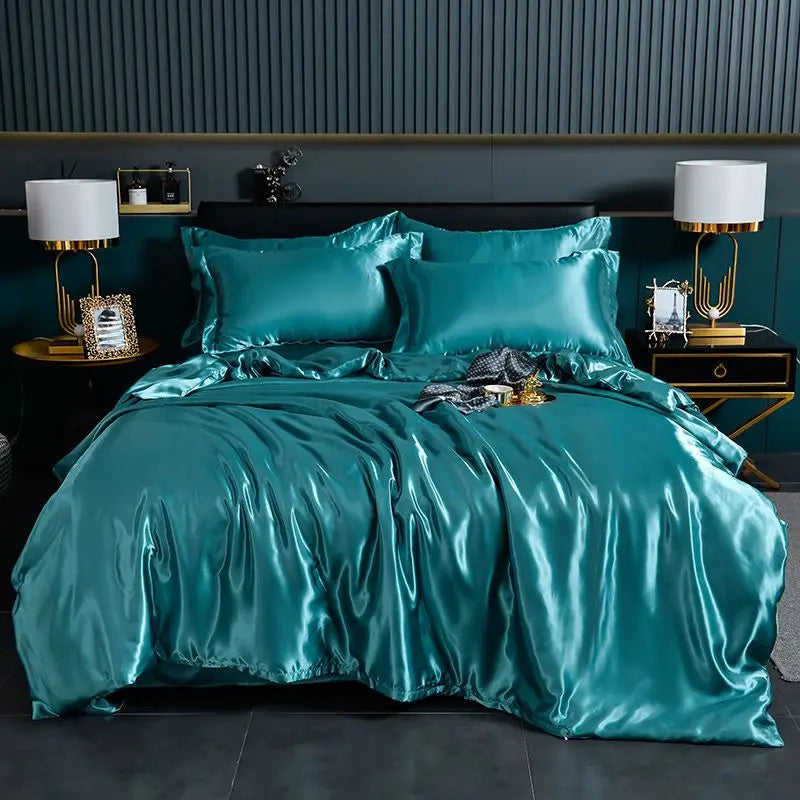 Luxury Blending Natural Mulberry Silk Duvet Cover Set with Fitted Sheet High-end Satin Silky King Size Bedding Set Queen Bed Set