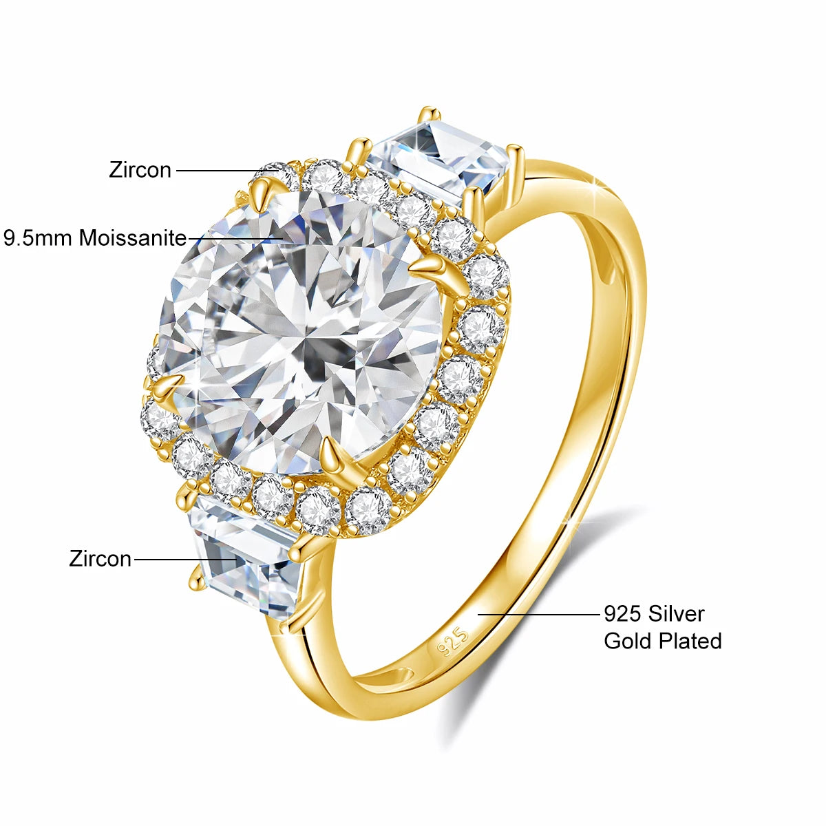 Luxury Round Cut 3.5CT Moissanite Ring for Women D VVS1 Synthetic Diamond Real S925 Silver Engagement Wedding Jewelry Pass Test