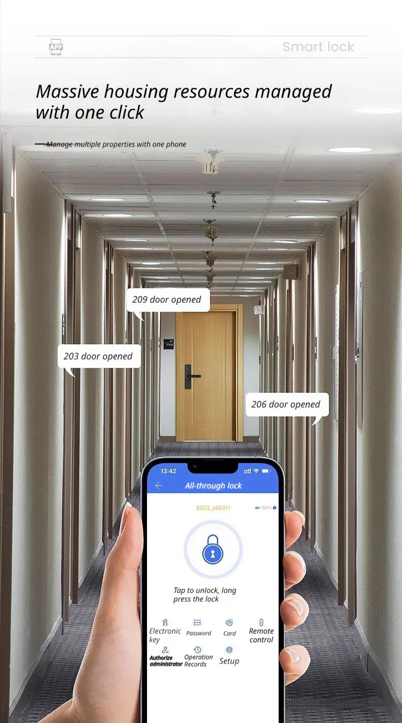 Smart Door Lock No Fingerprint - Password, IC Card & Key Entry. Anti-Theft with High-Decibel Alarm, Anti-EMP (Black Box) Protect