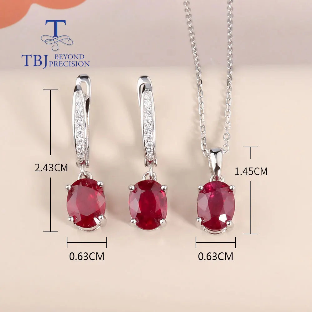 Simple Ruby clasp earring and Pendant Necklace natural gems 925 silver jewelry set for women lady nice gift
