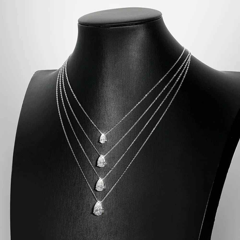 COSYA 1/2/3/4CT Pear Cut D Color Moissanite Rings/Necklace For Women S925 Silver VVS1 Lab Diamond Waterdrop Pendant Jewely Gift