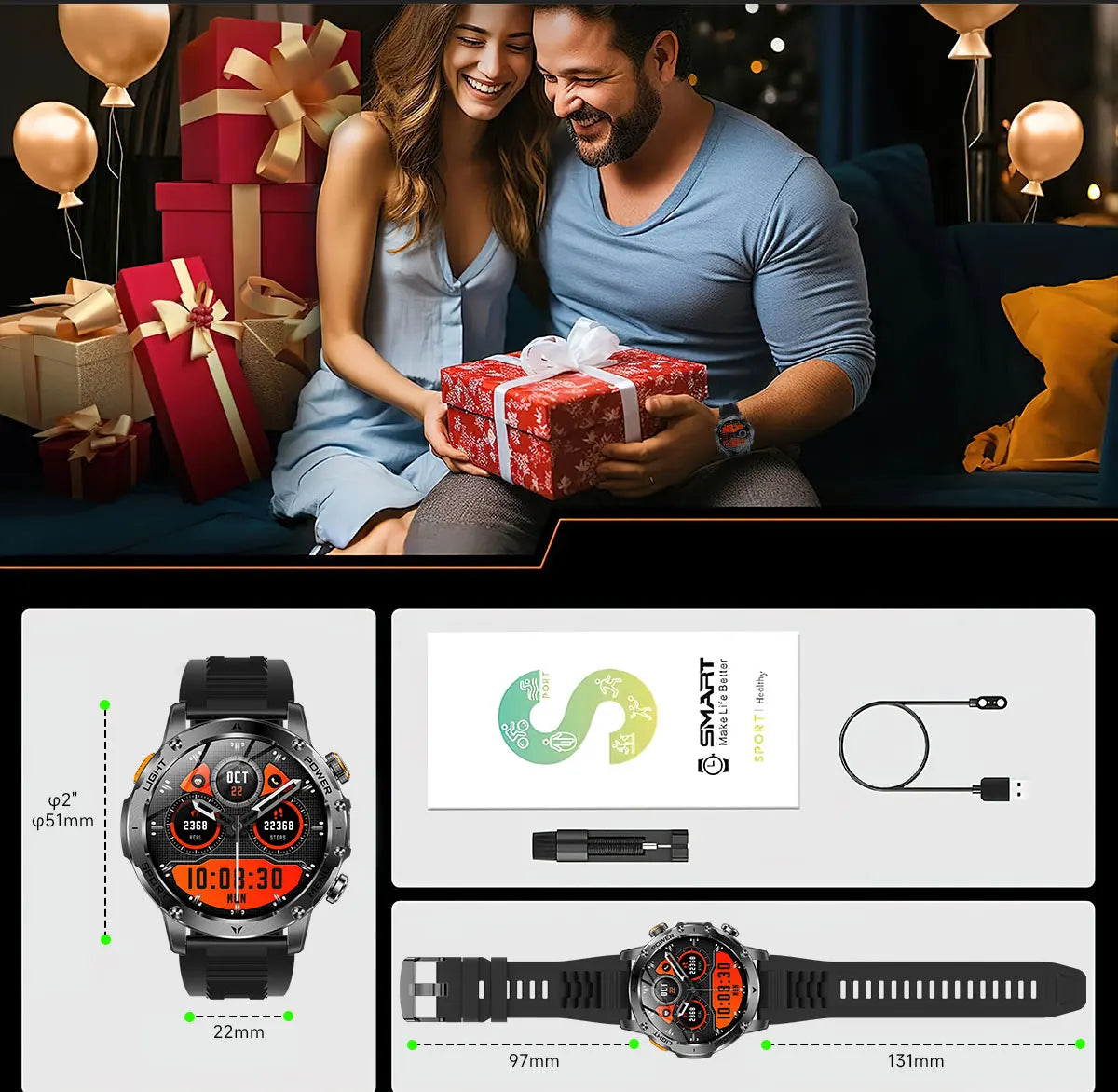 2026 New Military Smart Watch 1000Mah Battery Fitness Tracking 10ATM Waterproof Tactics Sport Flashlight call Bracelet For Men