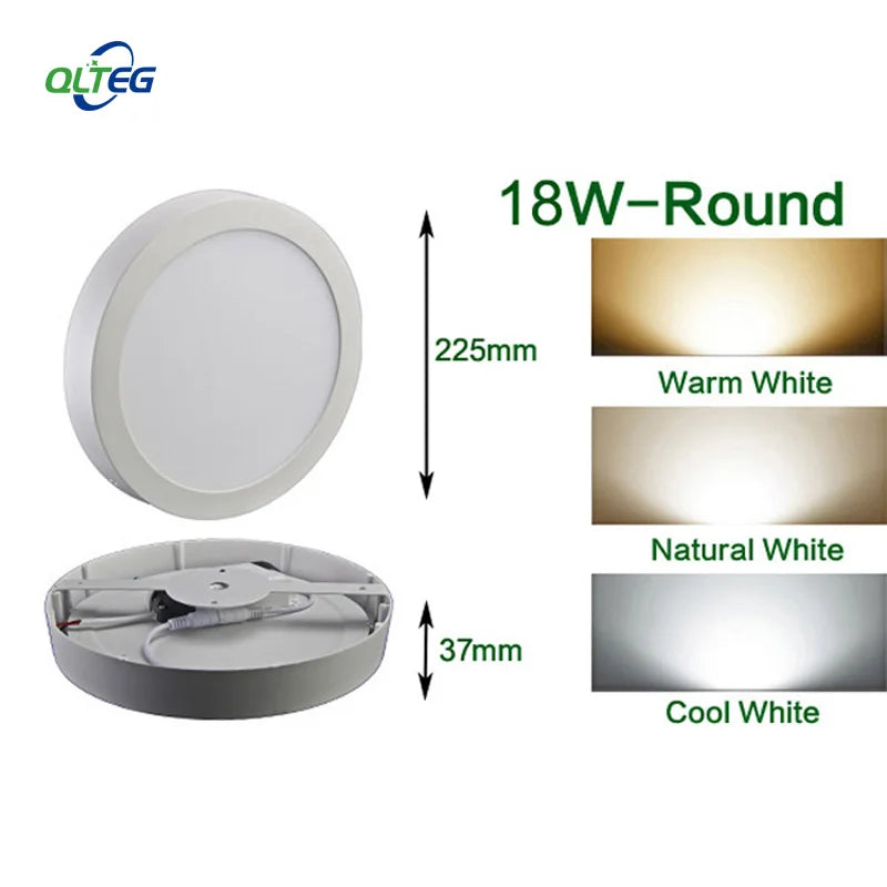 QLTEG Surface LED Square Ceiling Light 6W 12W 18W 24W 30W Round LED Panel Light Down Light with driver AC85-265V LED Indoor Lamp