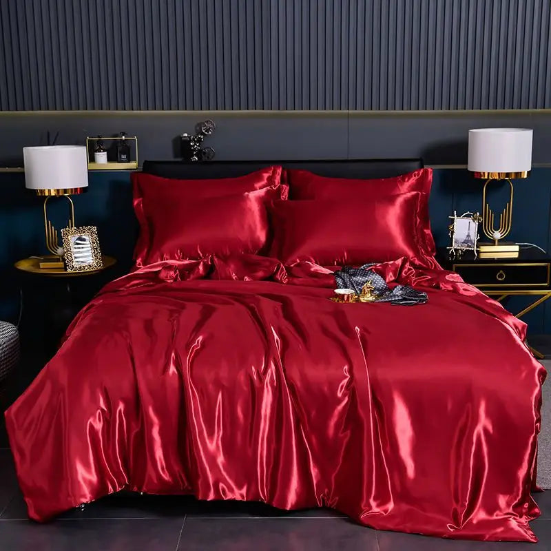 Luxury Blending Natural Mulberry Silk Duvet Cover Set with Fitted Sheet High-end Satin Silky King Size Bedding Set Queen Bed Set