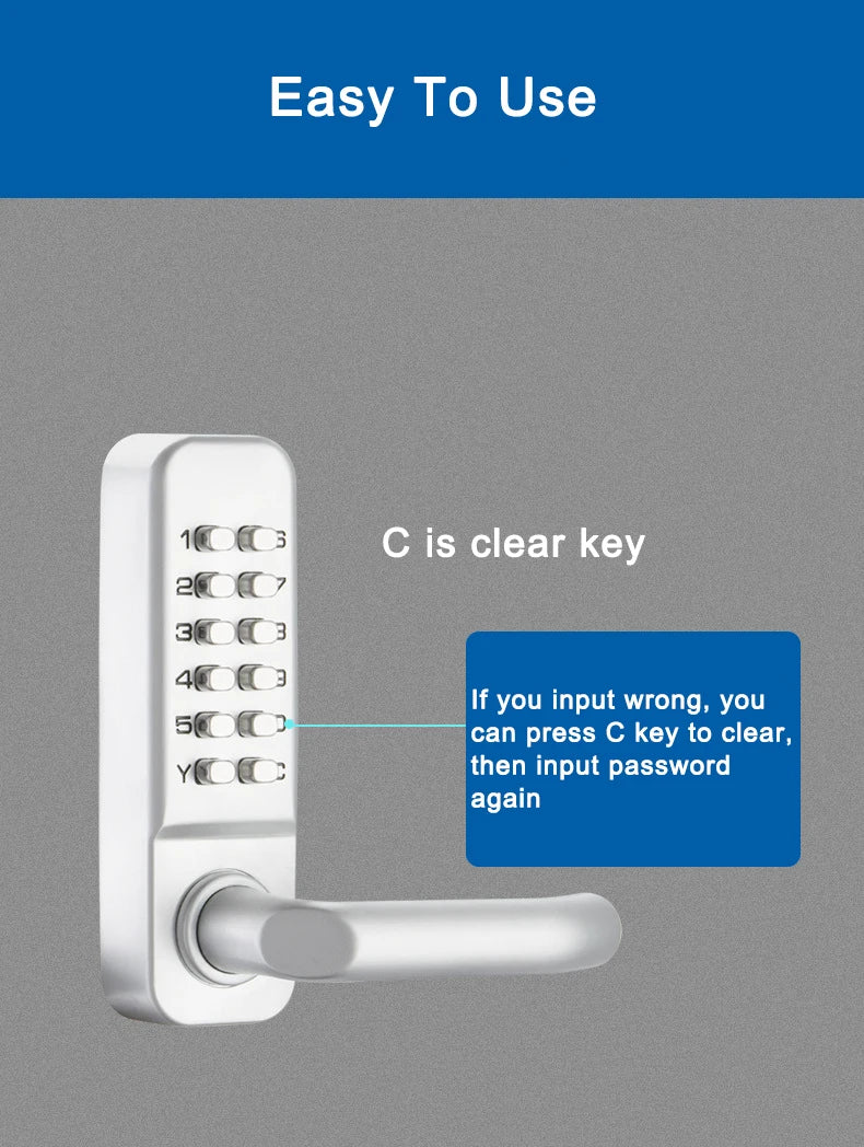 IP68 Waterproof Mechanical Password Number Single Latch Deadbolt Lock No Need Power For Outdoor Indoor Wooden Metal Door