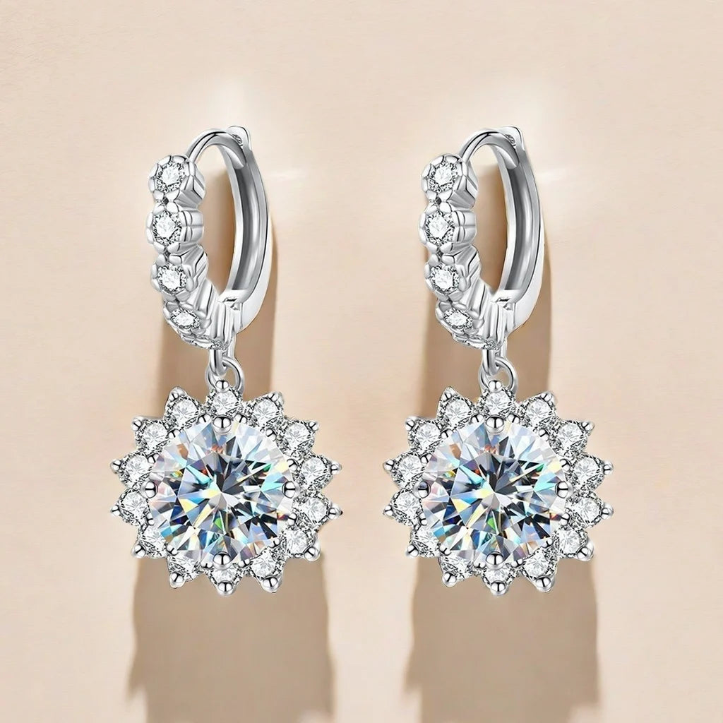 s925 silver moissanite earrings sunflower style gorgeous, suitable for daily wear, matching dresses, banquets, weddings
