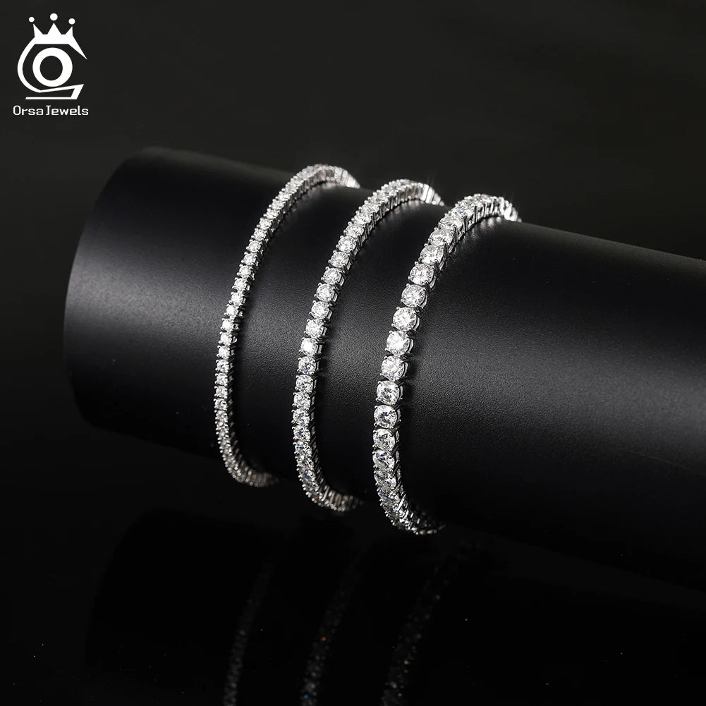 ORSA JEWELS Sparkling 925 Sterling Silver D Color VVS Moissanite Diamond Tennis Bracelet Brilliant Hand Chain Jewelry SMOB01
