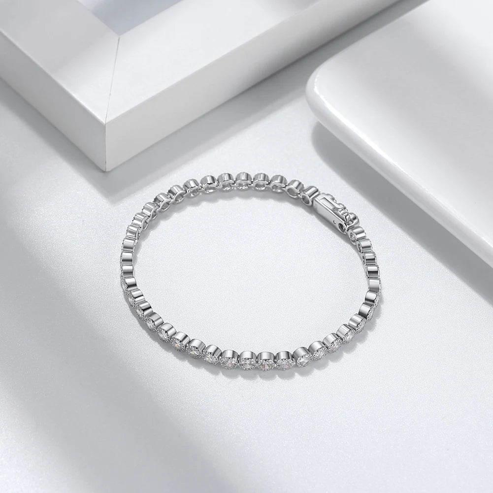 ORSA JEWELS Exquisite 3mm Sapphire Blue Sparkling Tennis Bracelet S925 Sterling Silver Cubic Zirconia Fashion CZ Bracelet SB137