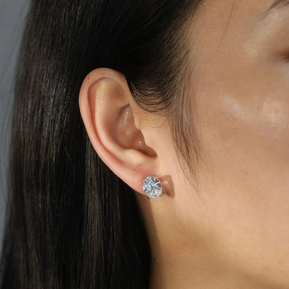 Women Stud Earrings 0.5-3ct Oval Moissanite with Certificate Passed Diamond Test S925 Silve Sparkling Jewelry Gift