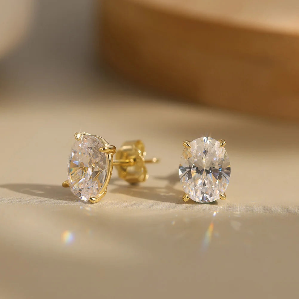 Women Stud Earrings 0.5-3ct Oval Moissanite with Certificate Passed Diamond Test S925 Silve Sparkling Jewelry Gift