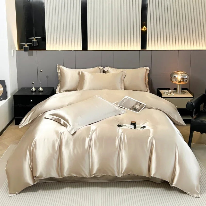 Luxury Satin Bedding Set Solid Color Duvet Cover Comfortable Smooth Quilt Cover Single Double Twin Full Queen King Size