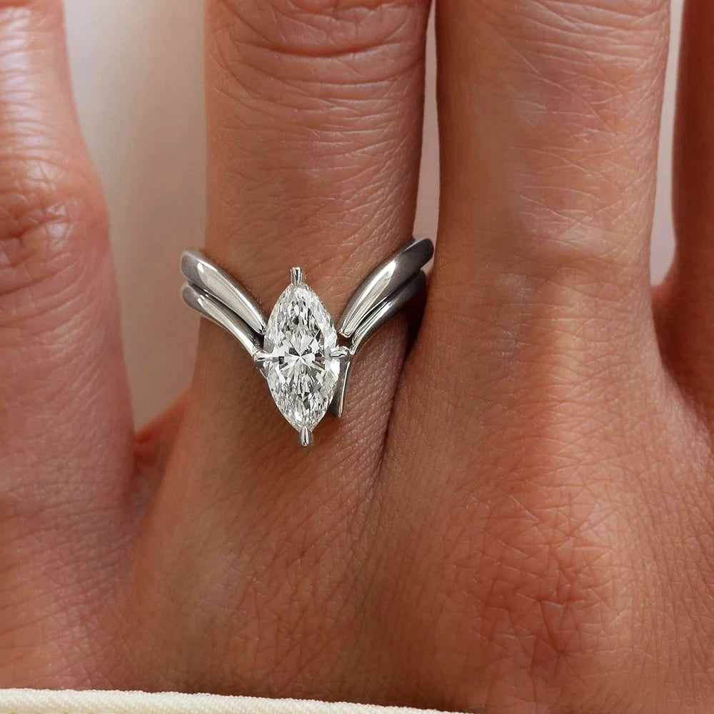 BXINY Marquise Cut Moissanite Ring Set S925 Silver Plate 18K Gold for Women GRA Certified Lab Diamond Wedding Band Gifts Jewelry